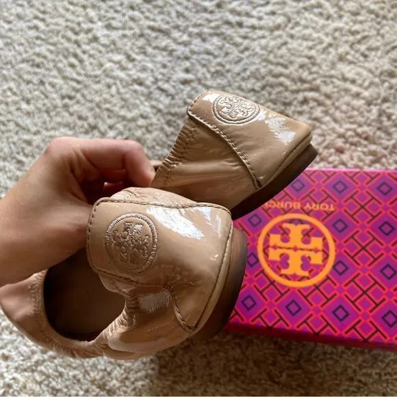 Tory Burch Eddie  Leather Goan Sand Cream Tan Ballet Flat Size 7.5