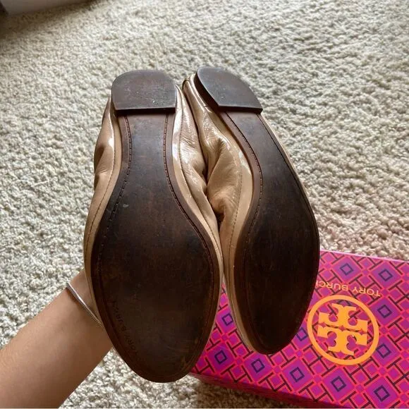 Tory Burch Eddie  Leather Goan Sand Cream Tan Ballet Flat Size 7.5