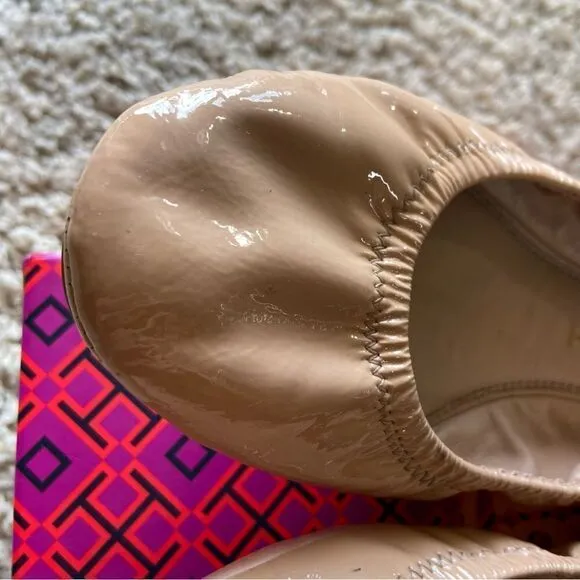 Tory Burch Eddie  Leather Goan Sand Cream Tan Ballet Flat Size 7.5