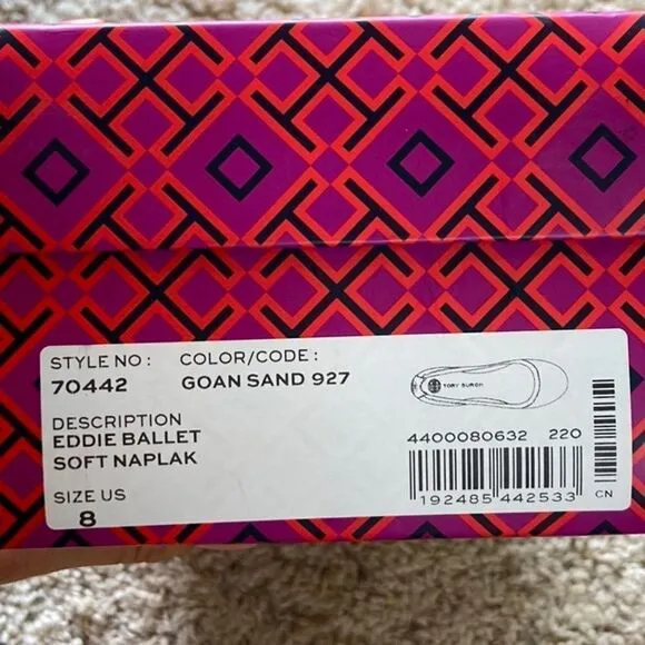 Tory Burch Eddie  Leather Goan Sand Cream Tan Ballet Flat Size 7.5