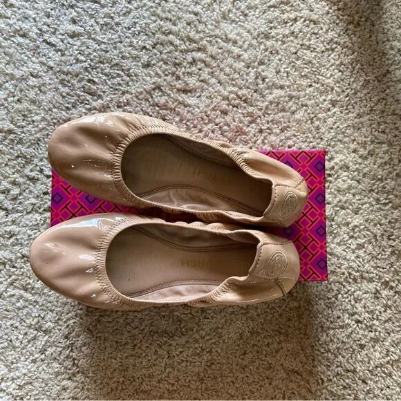 Tory Burch Eddie  Leather Goan Sand Cream Tan Ballet Flat Size 7.5