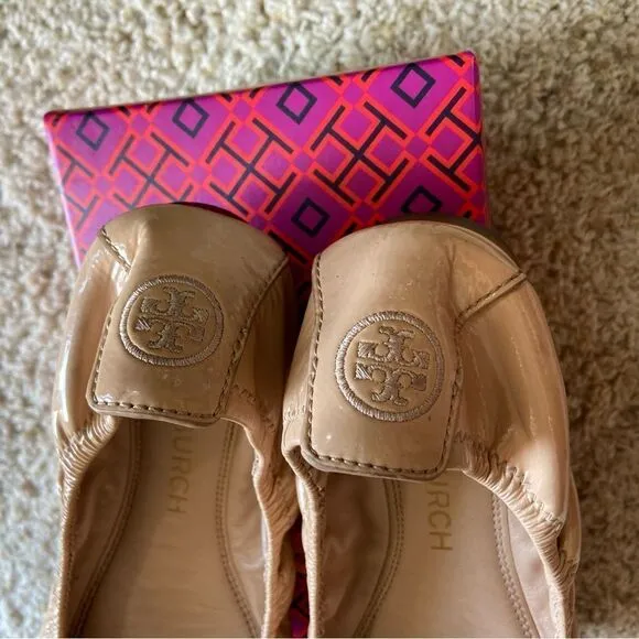 Tory Burch Eddie  Leather Goan Sand Cream Tan Ballet Flat Size 7.5