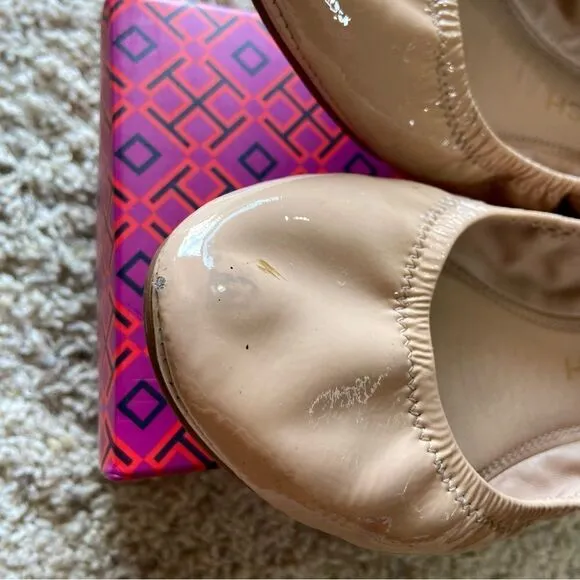 Tory Burch Eddie  Leather Goan Sand Cream Tan Ballet Flat Size 7.5