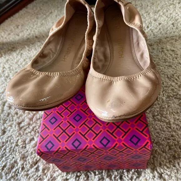 Tory Burch Eddie  Leather Goan Sand Cream Tan Ballet Flat Size 7.5