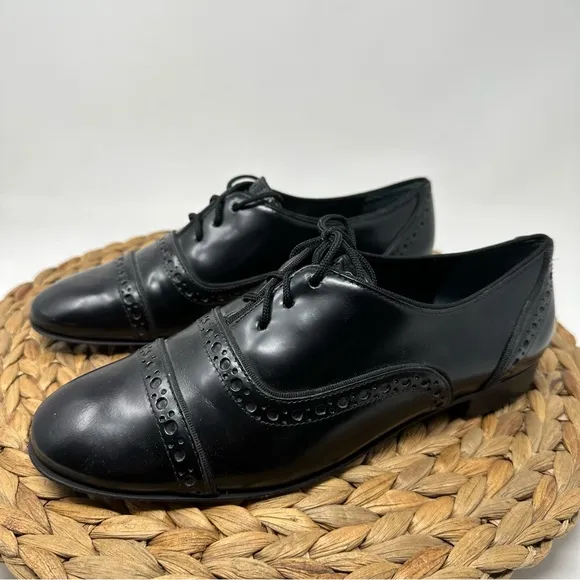 Tory Burch Haverford Cap Toe Oxford Shoes Black Size 6.5