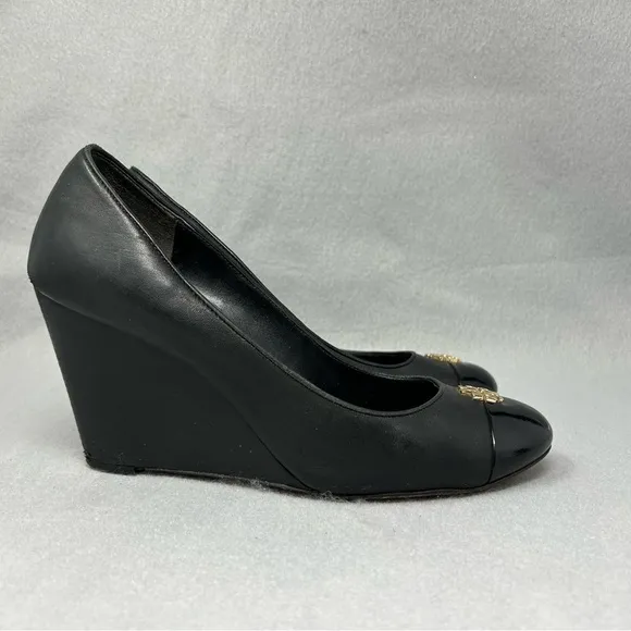 Tory Burch Shoes wedge, Women’s Size 9M Leather Black Close Toe