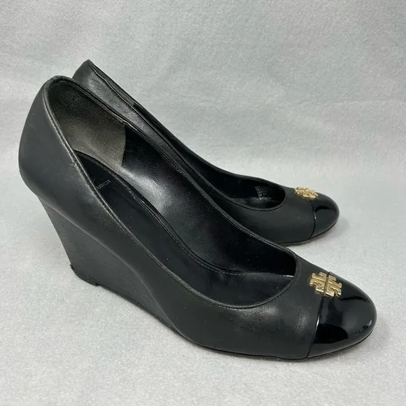Tory Burch Shoes wedge, Women’s Size 9M Leather Black Close Toe
