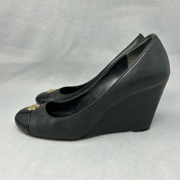Tory Burch Shoes wedge, Women’s Size 9M Leather Black Close Toe