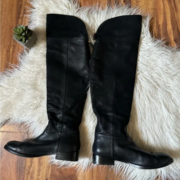 Tory Burch Simone Over The Knee Leather Tall Boots Black