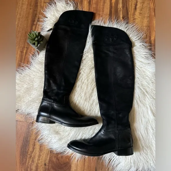 Tory Burch Simone Over The Knee Leather Tall Boots Black
