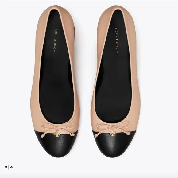 Tory Burch Size 11 Cap-Toe 2 Inch Heel Pump Black Size 10 Tan Beige Gold Logo TT