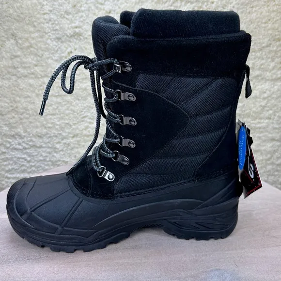 Totes Briggs Mens Size 10 Waterproof Snow Boots Black Lace Up Winter Boo…