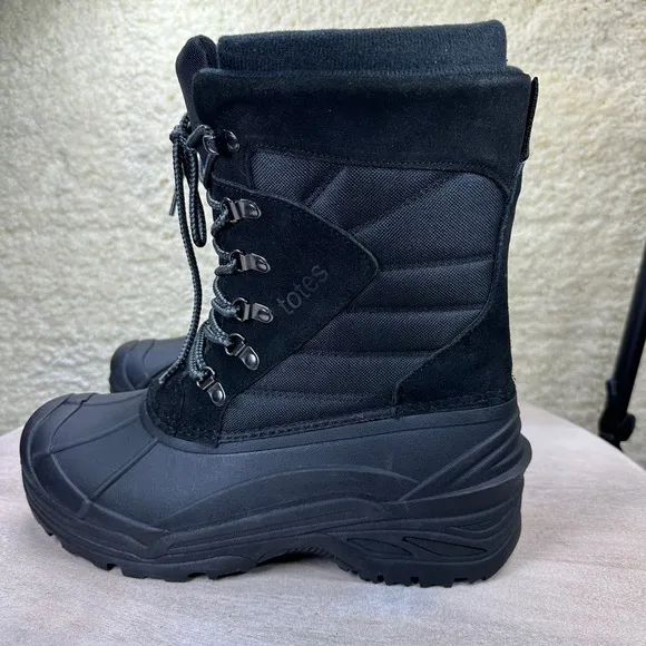 Totes Briggs Mens Size 10 Waterproof Snow Boots Black Lace Up Winter Boo…