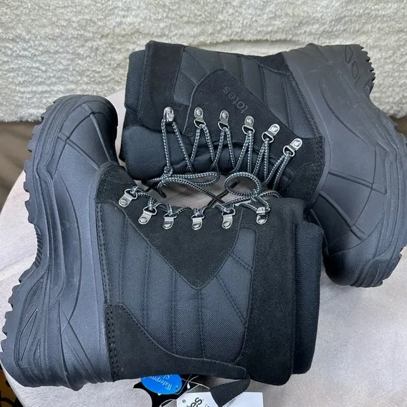 Totes Briggs Mens Size 10 Waterproof Snow Boots Black Lace Up Winter Boo…