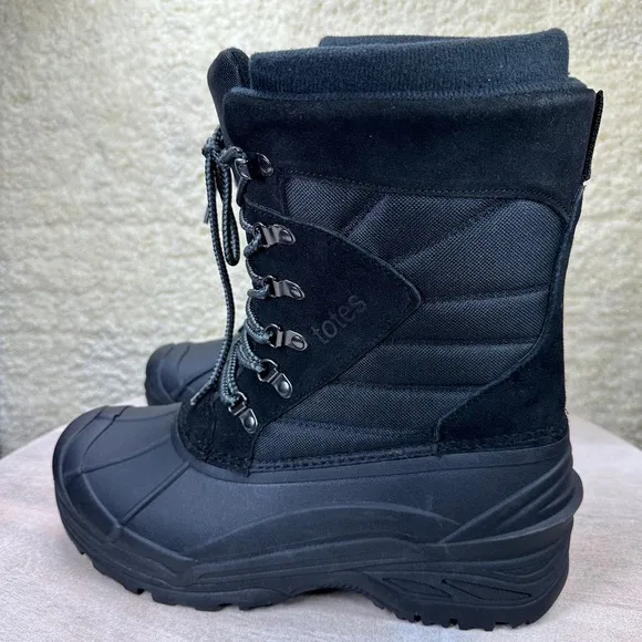 Totes Briggs Mens Size 10 Waterproof Snow Boots Black Lace Up Winter Boo…