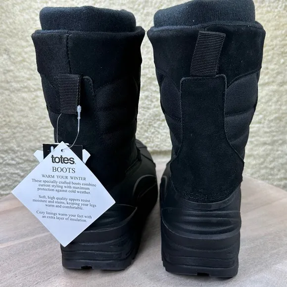 Totes Briggs Mens Size 10 Waterproof Snow Boots Black Lace Up Winter Boo…