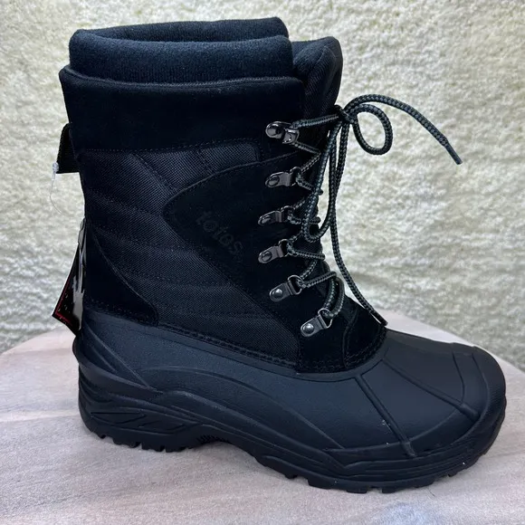 Totes Briggs Mens Size 10 Waterproof Snow Boots Black Lace Up Winter Boo…