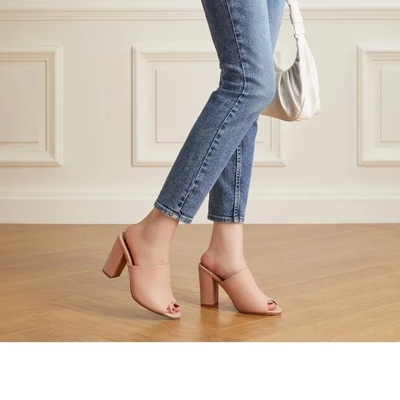 Trary Women's Tan Block Heel Mules Sandals