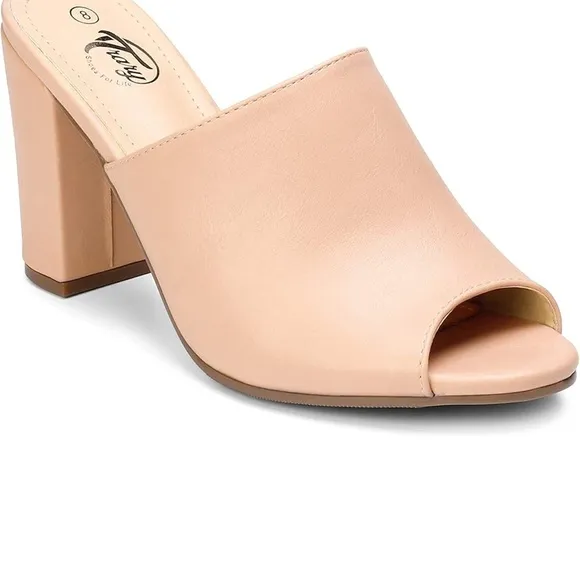 Trary Women's Tan Block Heel Mules Sandals