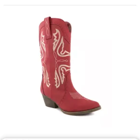 True Craft Cowboy Red Heeled Boots with Western Stitching size 6 1/2
