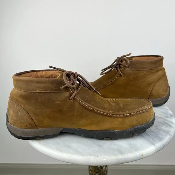 Twisted X Men's Brown Leather Driving Mocs Steel Toe Lace-Up Work Shoes (Sz 9)