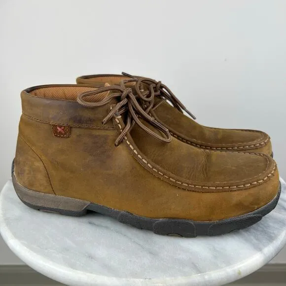 Twisted X Men's Brown Leather Driving Mocs Steel Toe Lace-Up Work Shoes (Sz 9)