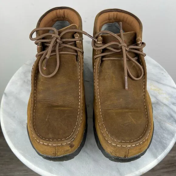 Twisted X Men's Brown Leather Driving Mocs Steel Toe Lace-Up Work Shoes (Sz 9)
