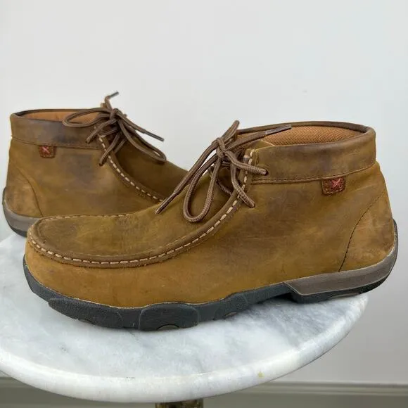 Twisted X Men's Brown Leather Driving Mocs Steel Toe Lace-Up Work Shoes (Sz 9)