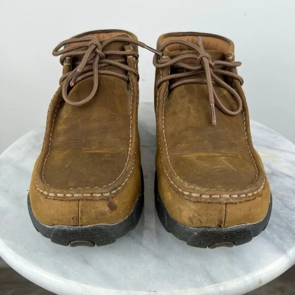 Twisted X Men's Brown Leather Driving Mocs Steel Toe Lace-Up Work Shoes (Sz 9)