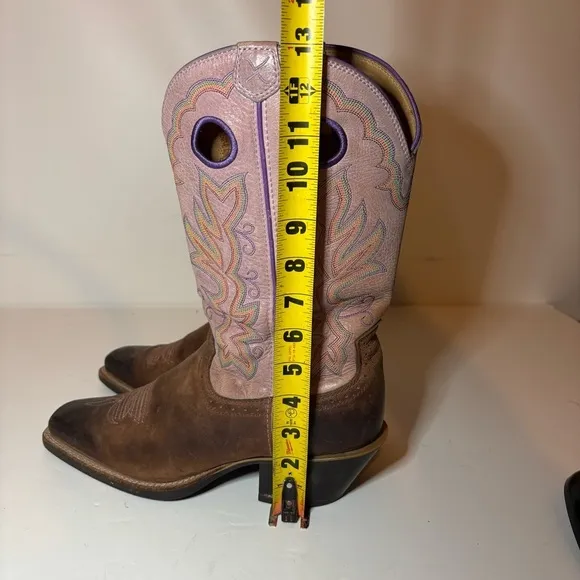 Twisted X Women 9 B Wide Pink Tan Leather Pull Holes Square Toe Boots 13”