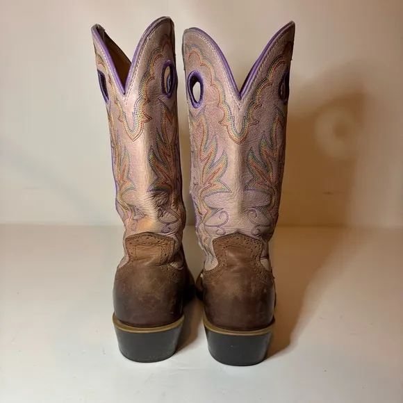 Twisted X Women 9 B Wide Pink Tan Leather Pull Holes Square Toe Boots 13”