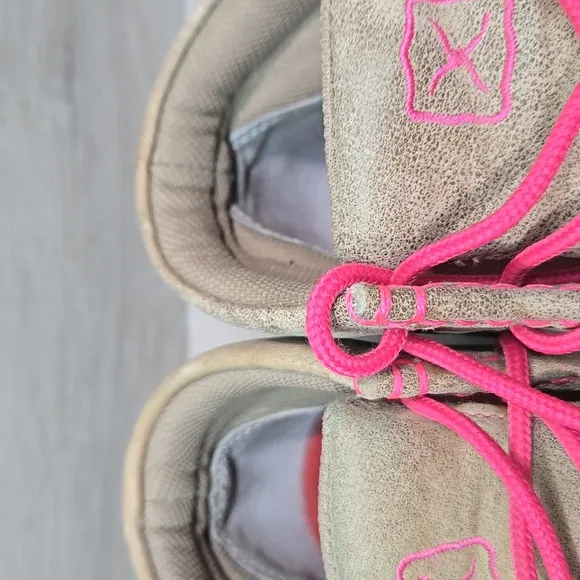 Twisted X Women High Top Driving Moc Tan&amp;Pink Ankle Boots Shoes Sz 7.5M