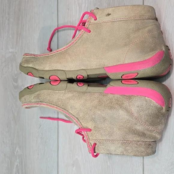 Twisted X Women High Top Driving Moc Tan&amp;Pink Ankle Boots Shoes Sz 7.5M