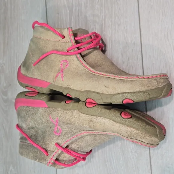Twisted X Women High Top Driving Moc Tan&amp;Pink Ankle Boots Shoes Sz 7.5M