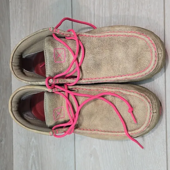 Twisted X Women High Top Driving Moc Tan&amp;Pink Ankle Boots Shoes Sz 7.5M