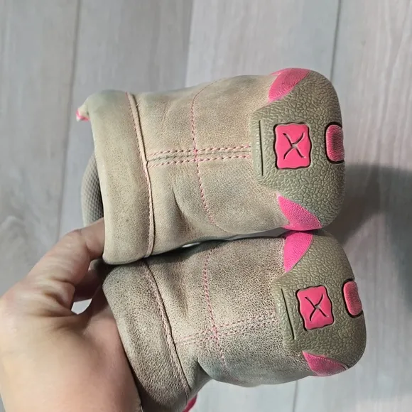 Twisted X Women High Top Driving Moc Tan&amp;Pink Ankle Boots Shoes Sz 7.5M