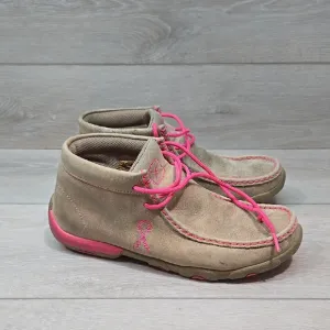 Twisted X Women High Top Driving Moc Tan&amp;Pink Ankle Boots Shoes Sz 7.5M