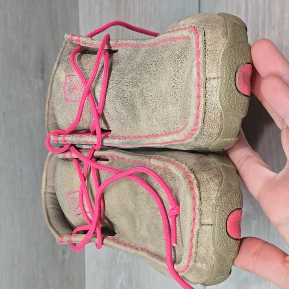 Twisted X Women High Top Driving Moc Tan&amp;Pink Ankle Boots Shoes Sz 7.5M