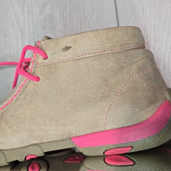 Twisted X Women High Top Driving Moc Tan&amp;Pink Ankle Boots Shoes Sz 7.5M