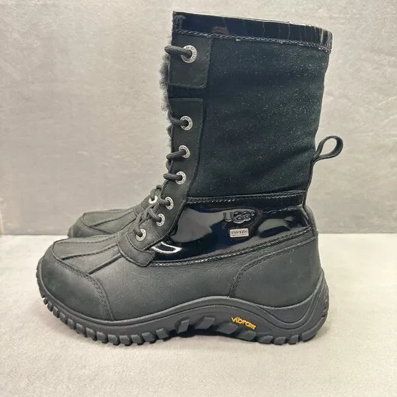 UGG Adirondack II Womens Size 8 Snow Boots Black Sheepskin Winter Lace-Up