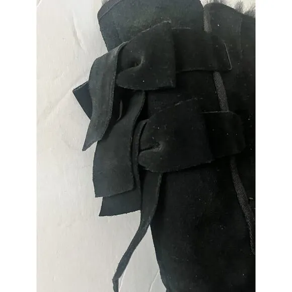 UGG Allegra Talk Bow II Boots •Women 9• Black Suede Round Toe Snow 1102931 EXC