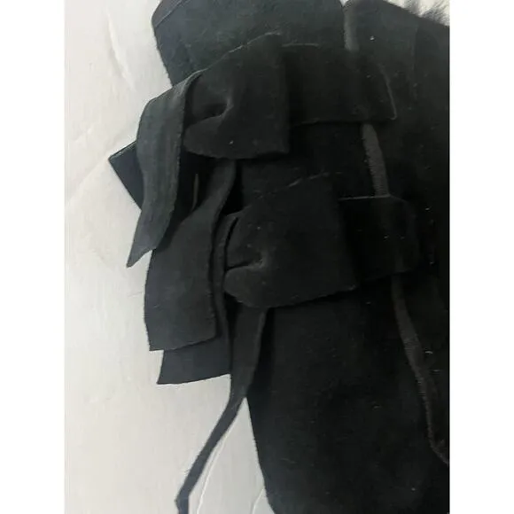 UGG Allegra Talk Bow II Boots •Women 9• Black Suede Round Toe Snow 1102931 EXC
