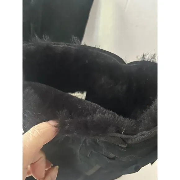UGG Allegra Talk Bow II Boots •Women 9• Black Suede Round Toe Snow 1102931 EXC
