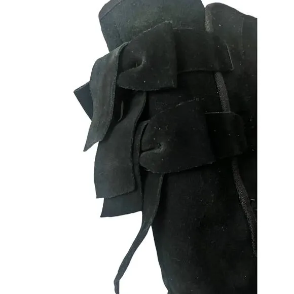 UGG Allegra Talk Bow II Boots •Women 9• Black Suede Round Toe Snow 1102931 EXC