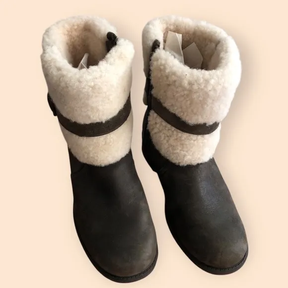 UGG Australia Blayre II Boot Brown Espresso Leather Sheepskin Cuff Women Size 6