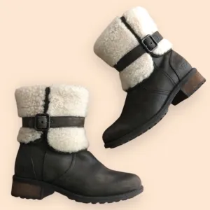 UGG Australia Blayre II Boot Brown Espresso Leather Sheepskin Cuff Women Size 6