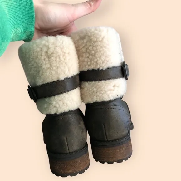 UGG Australia Blayre II Boot Brown Espresso Leather Sheepskin Cuff Women Size 6