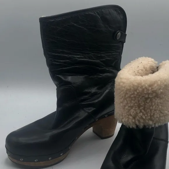 Ugg Australia Lynnea Leather Sheering black Clog Boot Size 7