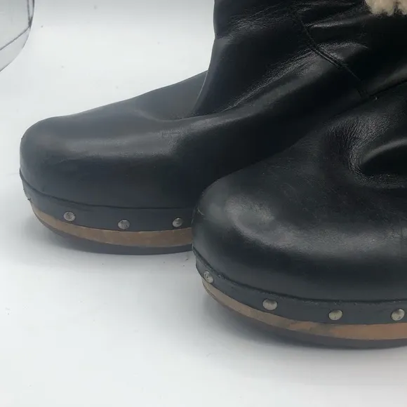 Ugg Australia Lynnea Leather Sheering black Clog Boot Size 7
