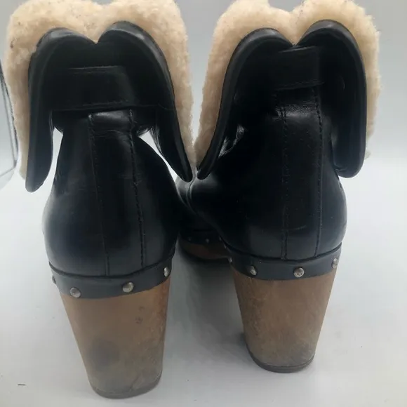 Ugg Australia Lynnea Leather Sheering black Clog Boot Size 7